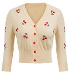 Belle Poque Cropped Cherry Embroidered Cardigan