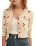 Belle Poque Cropped Cherry Embroidered Cardigan