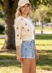 Belle Poque Cropped Cherry Embroidered Cardigan