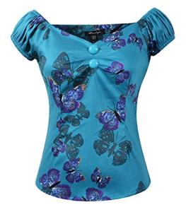 1950s Rockabilly Dolores Top in Butterfly & Turquoise