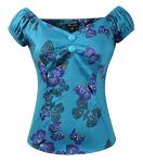 1950s Rockabilly Dolores Top in Butterfly & Turquoise