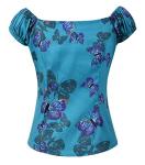 1950s Rockabilly Dolores Top in Butterfly & Turquoise