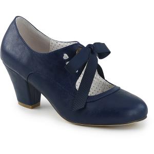 Navy Blue Faux Leather Pin Up Wiggle Pumps