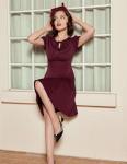 1940s Retro A-Line Dress in Wine Red