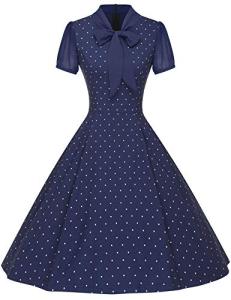 1950s Blue Retro Polka Dots Swing Dress with Pockets