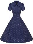 1950s Blue Retro Polka Dots Swing Dress with Pockets