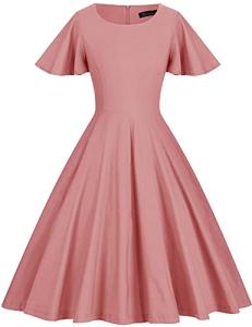 1950s Vintage Dark Pink Butterfly Sleeve Dress