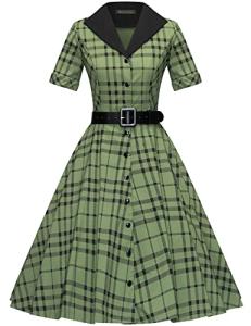 1950s Vintage Green Midi Cocktail Dress with Belt