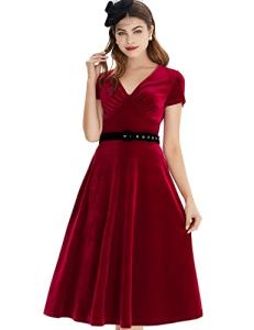 1950s Short Sleeve Velvet Swing Cocktail Dress