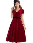 1950s Short Sleeve Velvet Swing Cocktail Dress