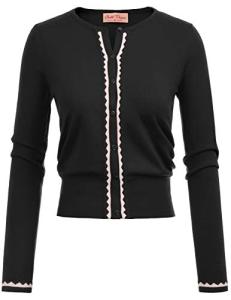 Trendy Cropped Color Block Black Cardigan for Women
