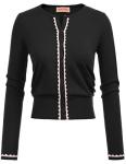 Trendy Cropped Color Block Black Cardigan for Women