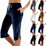 Women's Vintage Velvet High Waisted Capris with Pockets