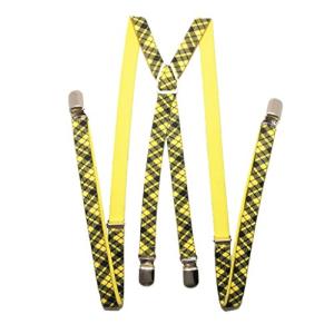 Yellow and Black Plaid Suspenders with Silver Clasps