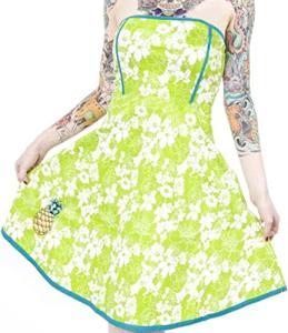 Sourpuss Green Floral Print Strapless Pineapple Dress