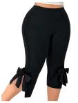 Plus Size Black High Waisted Bowknot Capri Leggings
