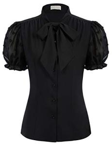 Women's Vintage Black Chiffon Bow Tie Blouse