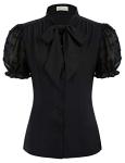 Women's Vintage Black Chiffon Bow Tie Blouse