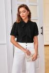 Women's Vintage Black Chiffon Bow Tie Blouse
