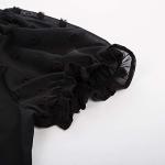 Women's Vintage Black Chiffon Bow Tie Blouse