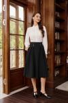 Black Vintage Flared A-Line Skirt with Buttons