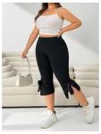 Plus Size Black High Waisted Bowknot Capri Leggings