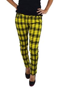 Yellow Plaid Check Skinny Jeans for Punk Style