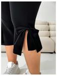 Plus Size Black High Waisted Bowknot Capri Leggings
