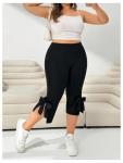 Plus Size Black High Waisted Bowknot Capri Leggings