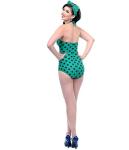 1950s Esther Williams Green & Navy Polka Dot Swimsuit