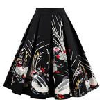 Floral Print Vintage Pleated Midi Skirt with Pockets