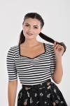 Hell Bunny Black & White Striped Punk Top