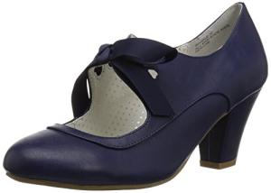 Navy Blue Faux Leather Pin Up Wiggle Pumps