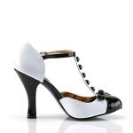 Pleaser Smitten-10 T-Strap Pumps in White/Black