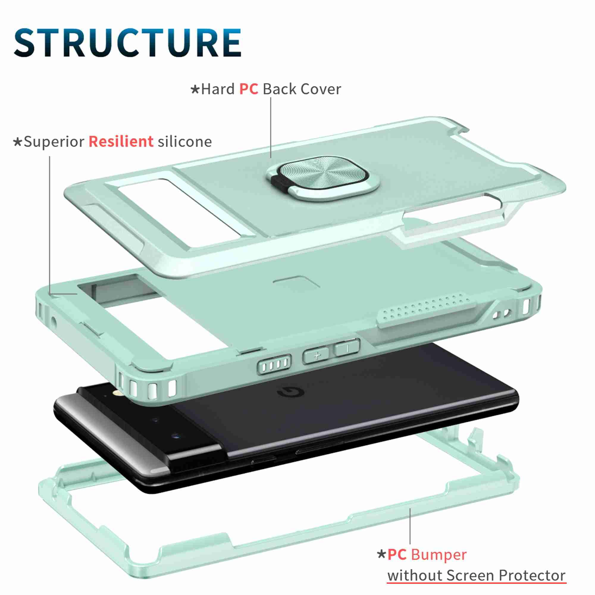 Dteck Google Pixel 6 Case with Ring Kickstand