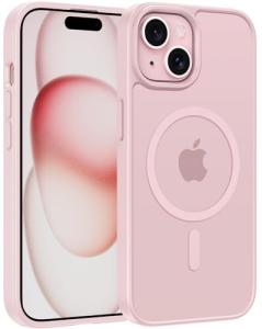 FNTCASE for iPhone 15 Case: for iPhone 14 Case & iPhone 13 Case [Compatible with Magsafe] Translucent Matte Magnetic Phone Cover - Military Grade Drop Protection Shockproof Protective Cases - Pink