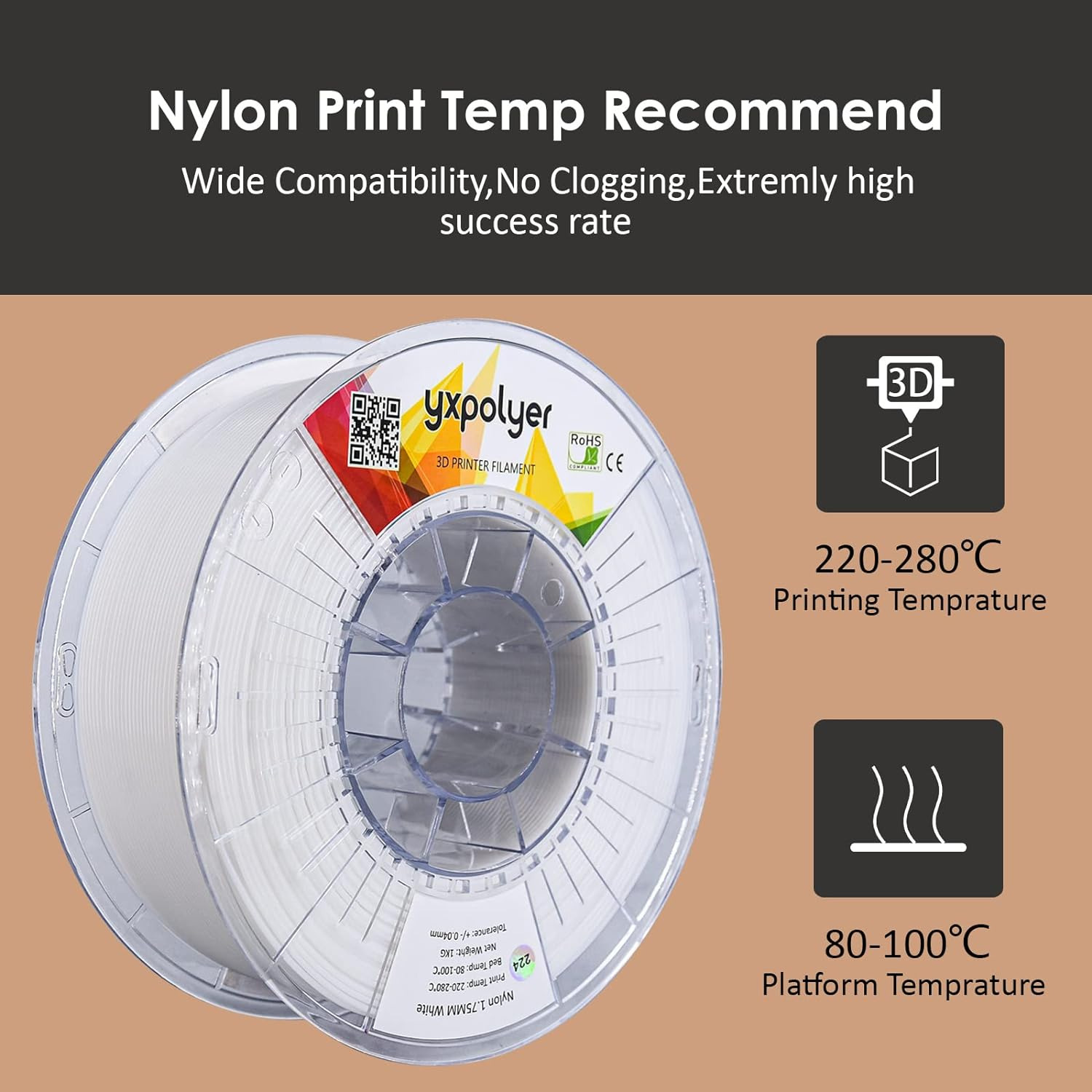 Durable 1.75mm Easy Print Nylon Filament