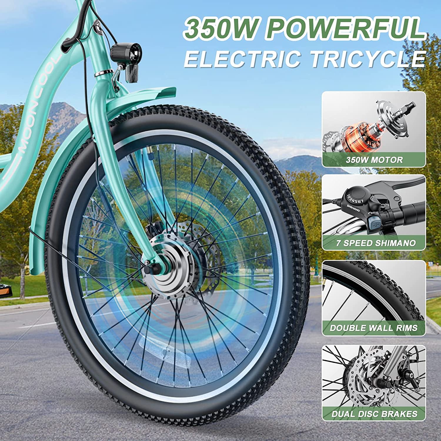 MOONCOOL 350W Electric Trike with Rear Basket