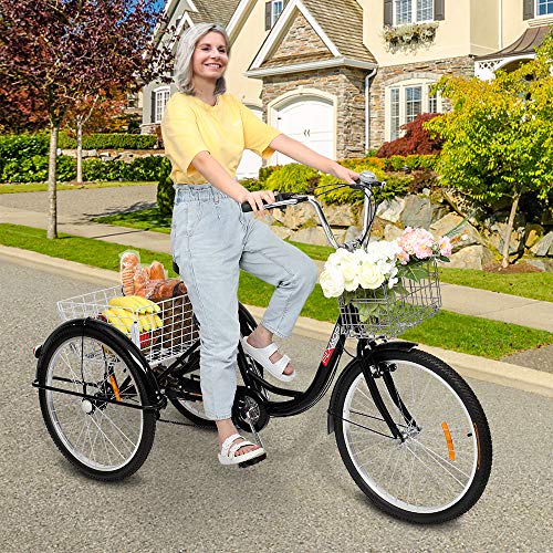 PEXmor Adult 7-Speed Folding Tricycle with Baskets