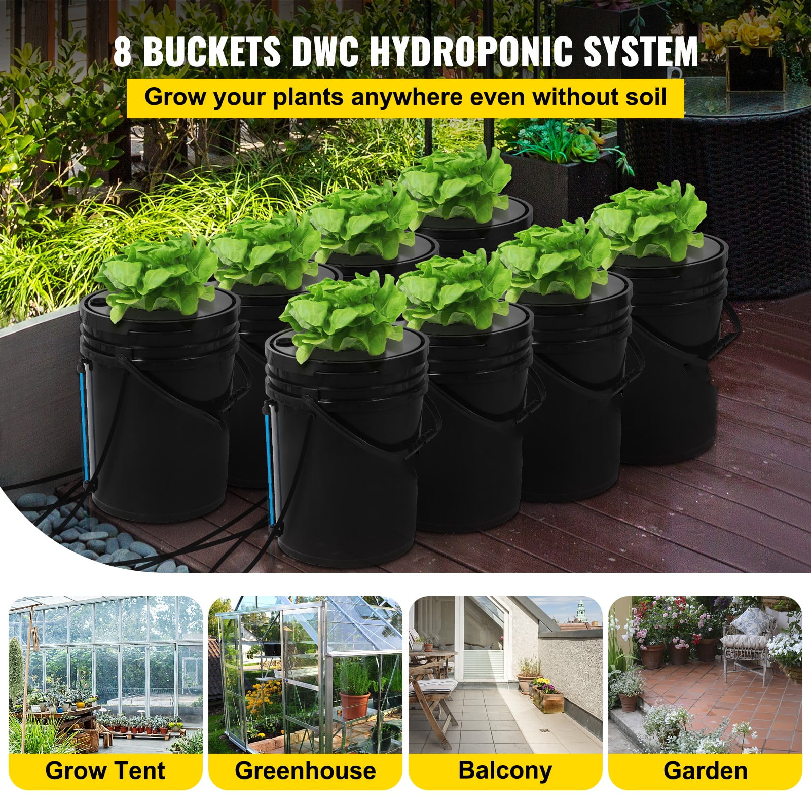 BENTISM DWC Hydroponic System with 8 Buckets