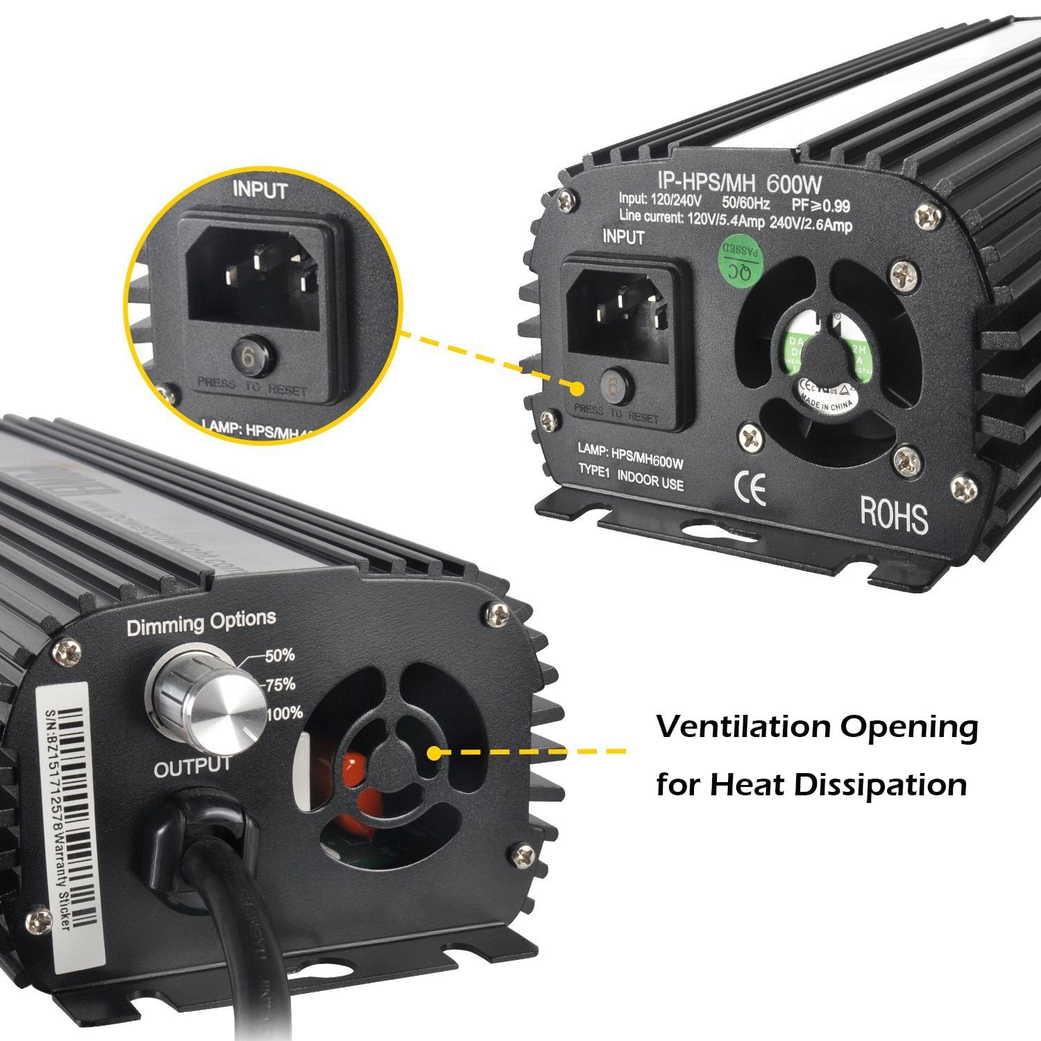 iPower 600W Dimmable HPS MH Grow Light Kit