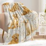 Golden Retriever Floral Flannel Throw Blanket 50x60in