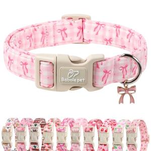 Cute Pink Plaid Bow Collar for Golden Retrievers
