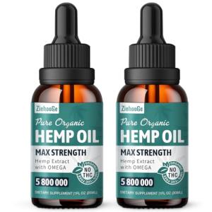 ZiehooGe Organic Hemp Oil Drops - Max Strength 2 Pack