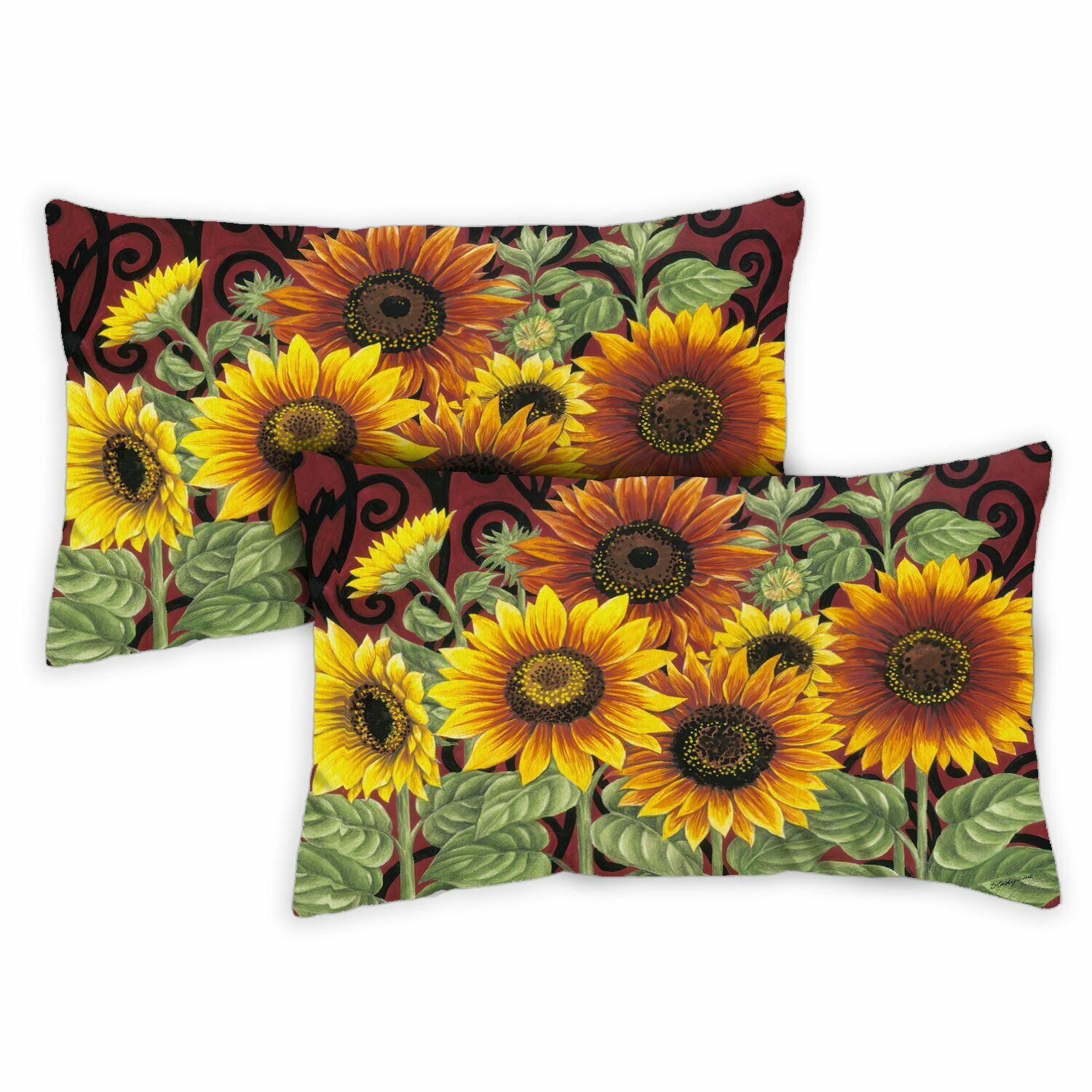 Toland Sunflower Medley Outdoor Pillow Cases (Set of 2)