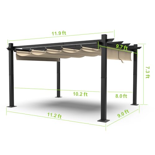 Aoxun 10x12 Metal Patio Pergola with Adjustable Canopy