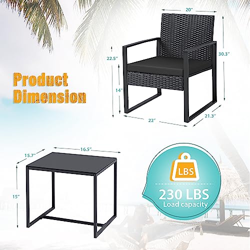 Flamaker 3-Piece Black Wicker Patio Furniture Set