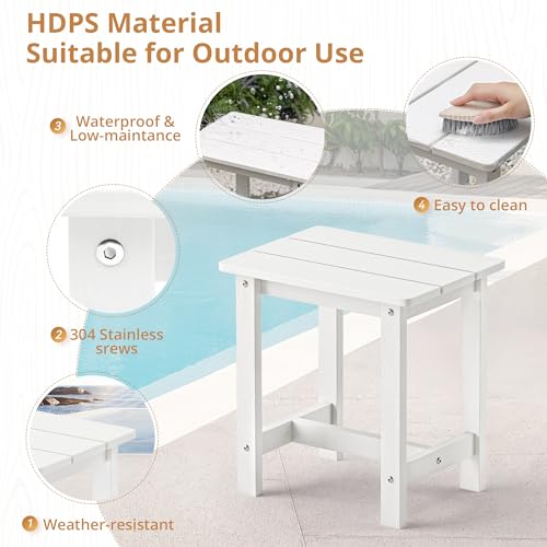 LUE BONA Weather-Resistant Outdoor Side Table in White