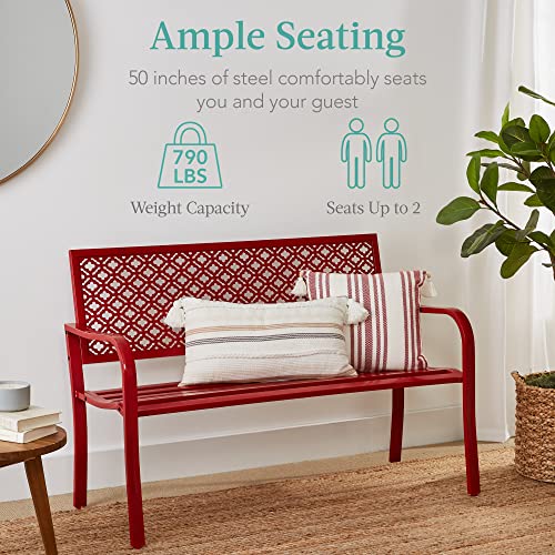Rose Red Steel Bench for Patio and Porch