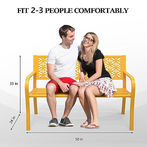 VINGLI Yellow Floral Outdoor Loveseat Bench for 2-3